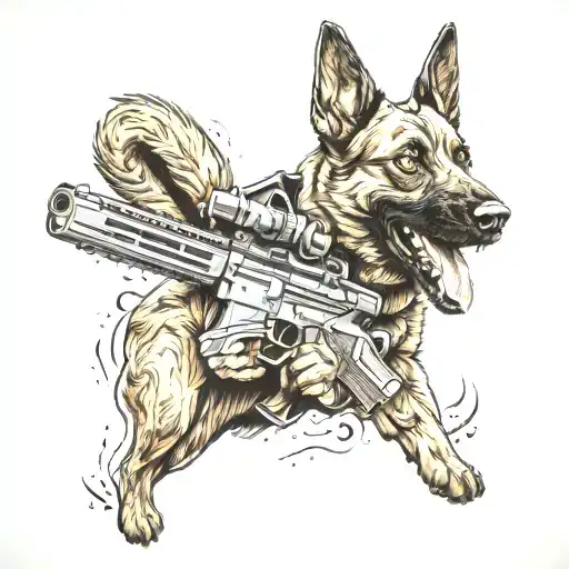 Belgian Malinois With Gun