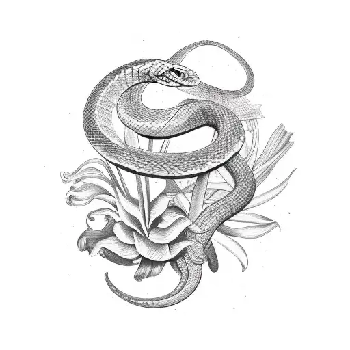 Snake Moving Through Gladiolas Flowers That Look Like The Virgo Constellation