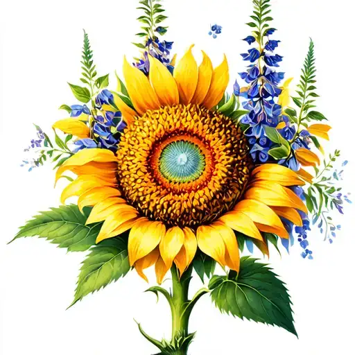 Sunflower With Anise Hyssop Flower Blooming