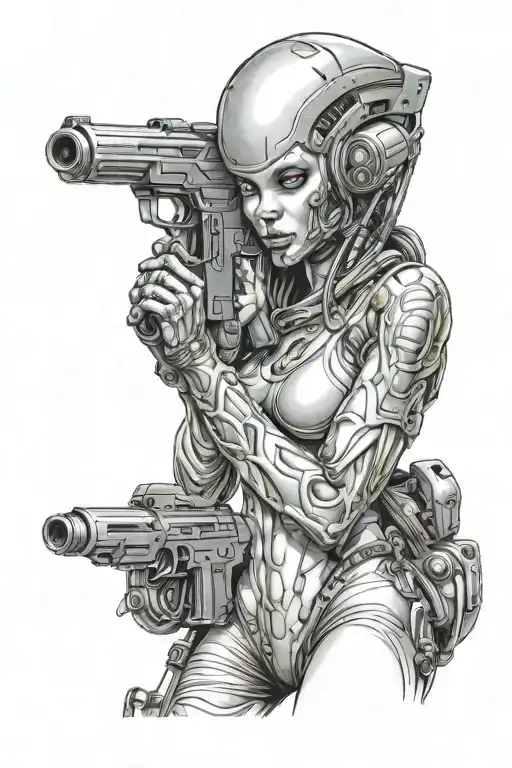 Alien Space Babe Being Shy With Space Gun