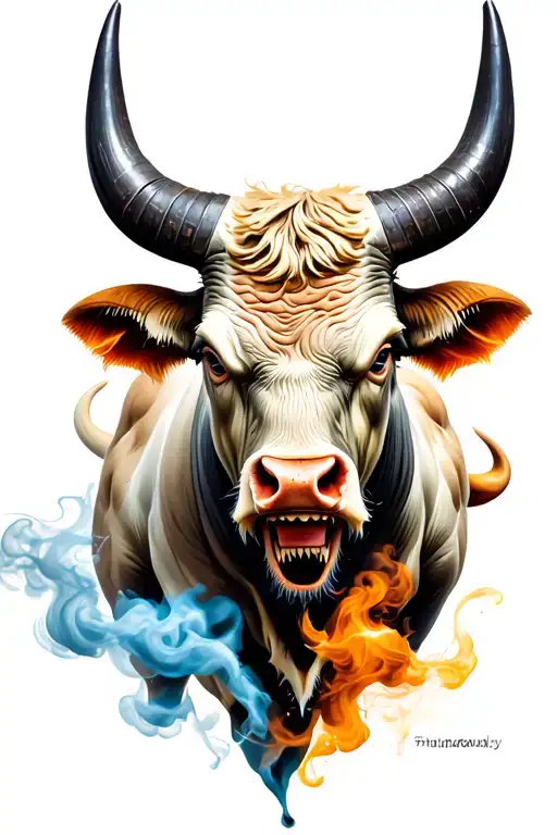 Big Musculare Realistic Angry Bull Big Horns Nose Ring And Smoke