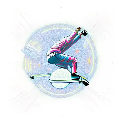 A Trippy Ufo Abduction Scene With A Skateboarder Being Lifted Into Outer Space