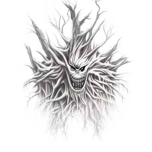 Cursed Creature With Fangs And Claws As A Cursed Tree