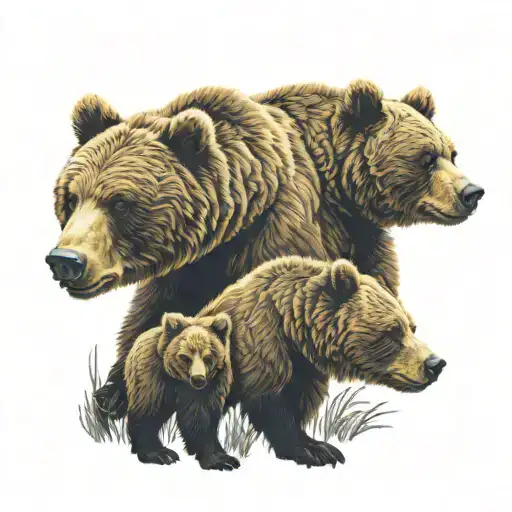 Grizzly Bear And Two Cubs
