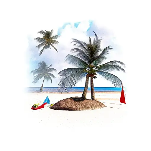 Muskets Being Fired On A Carribean Island With Palm Trees And A Beach