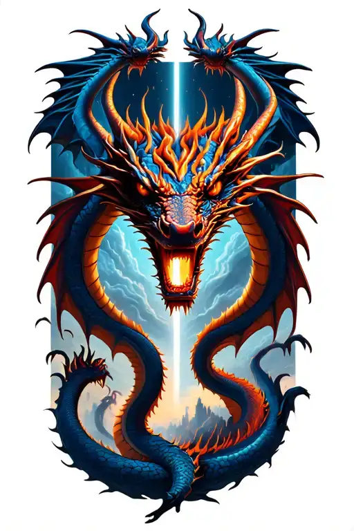 Double Exposure Dragon Outline With The Gates Of Hell To The Gates Of Heaven