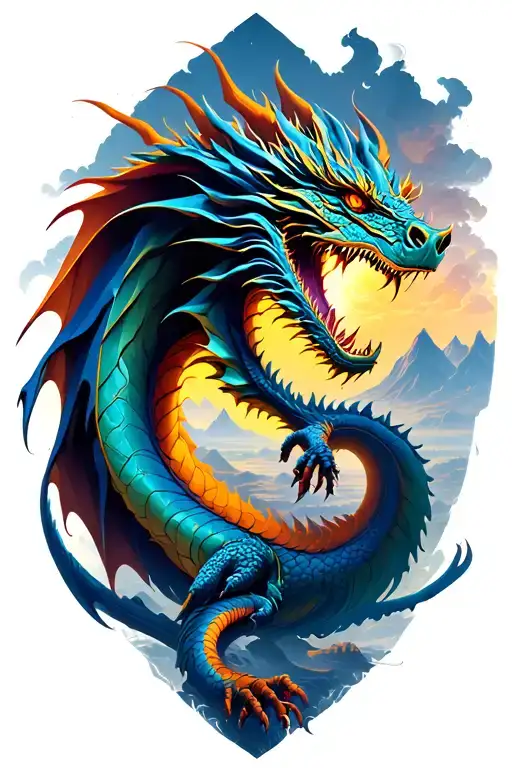 Double Exposure Dragon Outline With Landscape Hell To Heavens