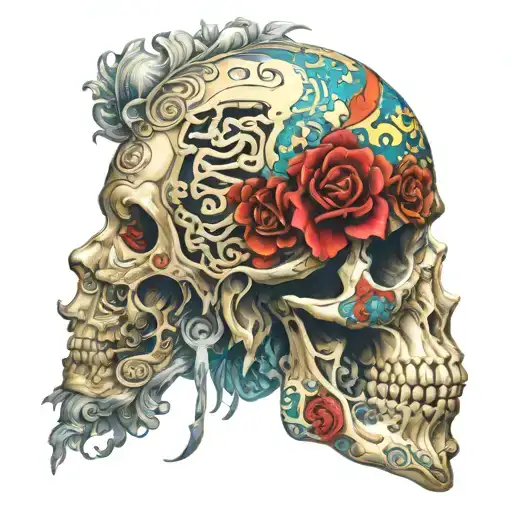 Half Marcus Aurelius Face Half Digital Skull