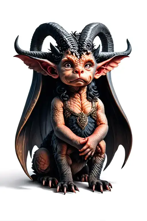 Baphomet Cute Baby Gargoyle Warrior With Her
