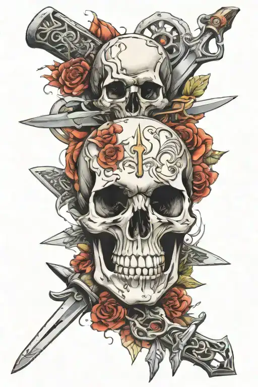 Skull And Knifes And Other Weapons Going Through