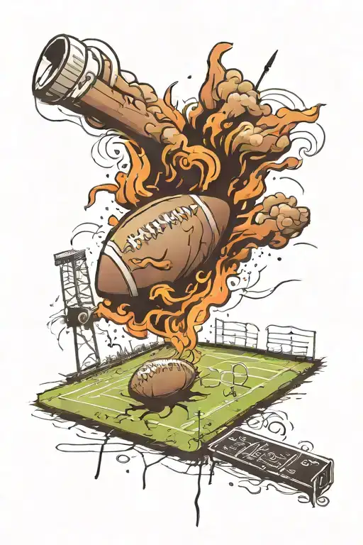 A Football Field With Cigar Smoke Forming The Outline Of Various Tools Scattered Across The Field