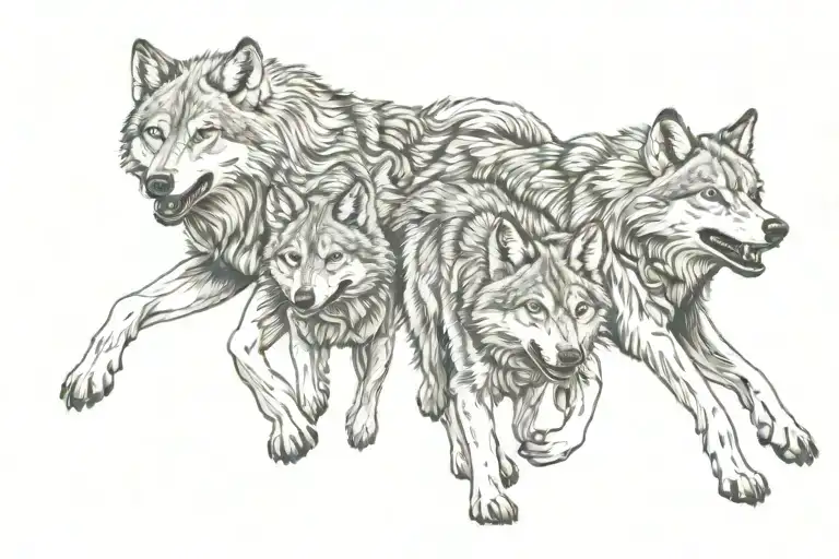 Wolves And Baby Wolves Running