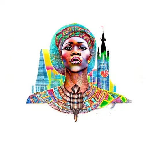 Edinburgh Skyline And African Woman Face