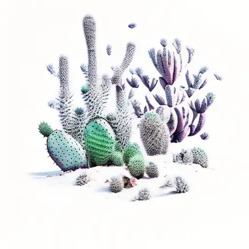 Prickly Pear Cactus Connected To Pine Tree