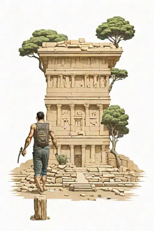 A Giant Holding The Baalbek Temple On His Back And A Single Lebanese Cedar Tree Beside