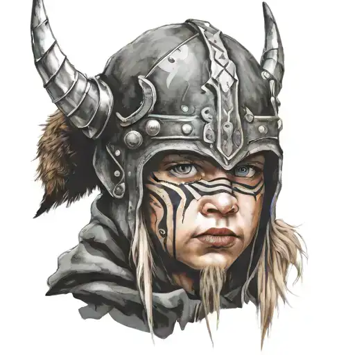 Half Face Child Viking Warrior With Fleece Hood In Trash Polka