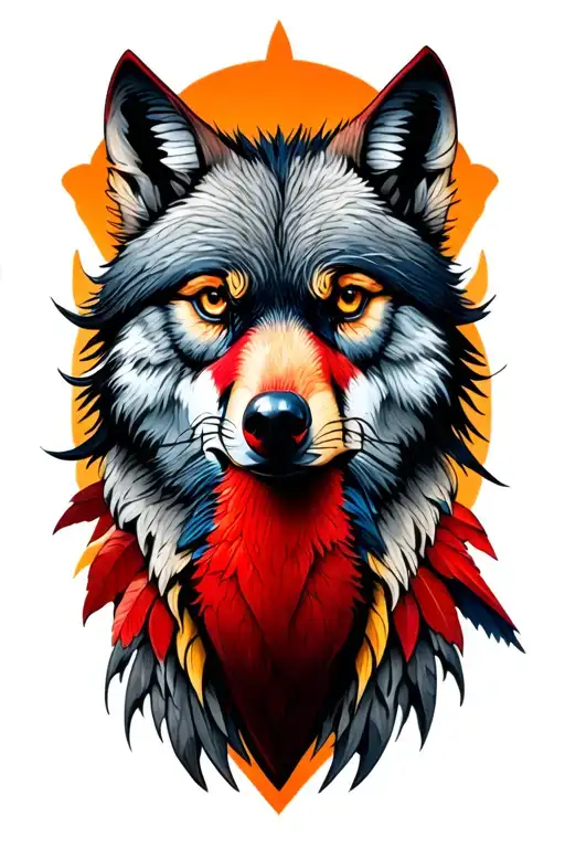 Wolf Head With A Cardinal Bird