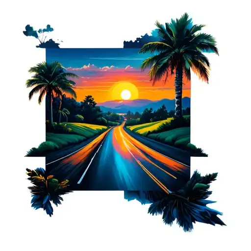 Sunset With A Road Leading Towards