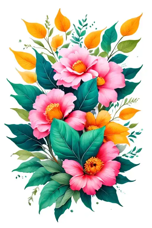 Negative Space Leaves And Flowers