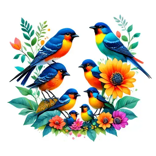 Family Tattoo 5 Years Marriage 3 Kids House Plants Birds