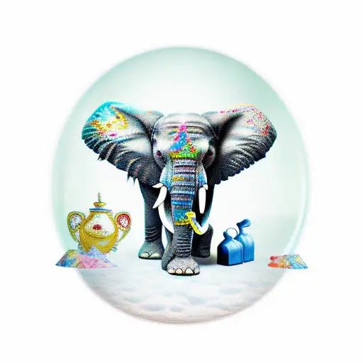 Cartoon Elephant Floating In Glass Of Water