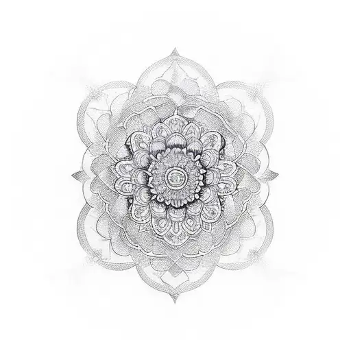 Collarbone And Shoulder Fine Line Ornamental Tattoo With Flowers And Mandala