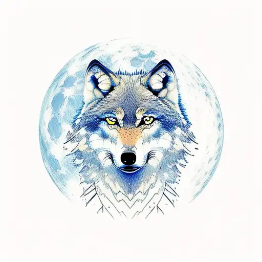 Wolf On Top Of Mountain With Full Moon