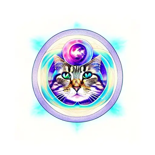 Universe Cat Thigh Piece Stars Planets Sacred Geometry