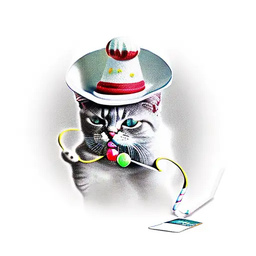 Cat In Hat With Lollypop In His Mouth