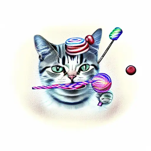 Cat In Hat With Lollypop In His Mouth