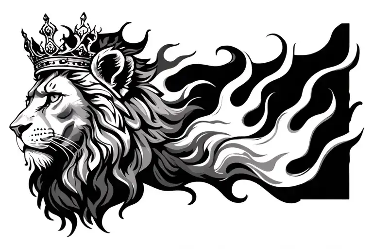Lion Head Wearing Flaming Crown Surrounded