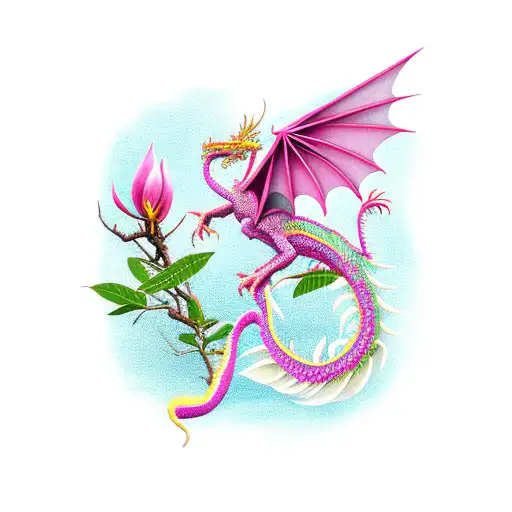 Pink Dragon With Magnolia Flowers