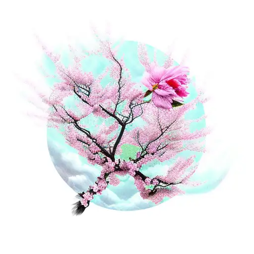 Phoenix With Cherry Blossoms And Peony's