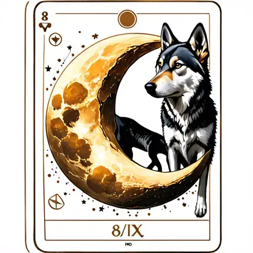 Tarot Card Moon With Wolf And Dog