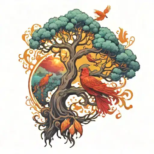 Tree Of Life And Phoenix Rising