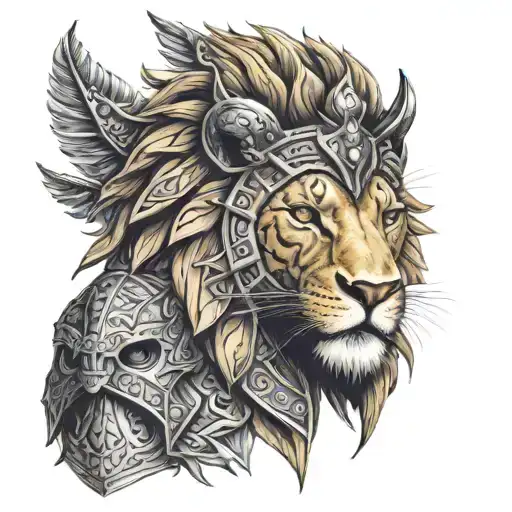 Lion Head With A Gladiator Integrated In The Middle