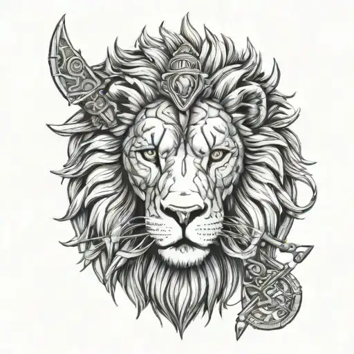 Lion Head Facing With A Gladiator Integrated In The Middle