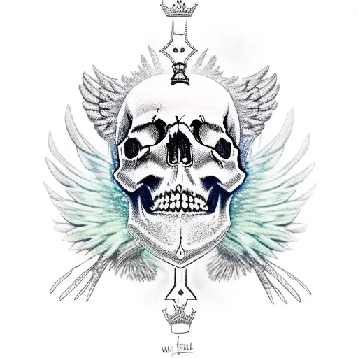 Skull Wearing A Crown With Wings Around It