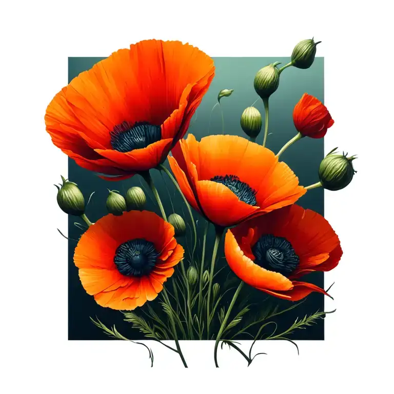 Floral Bouquet Poppies No Background Simple