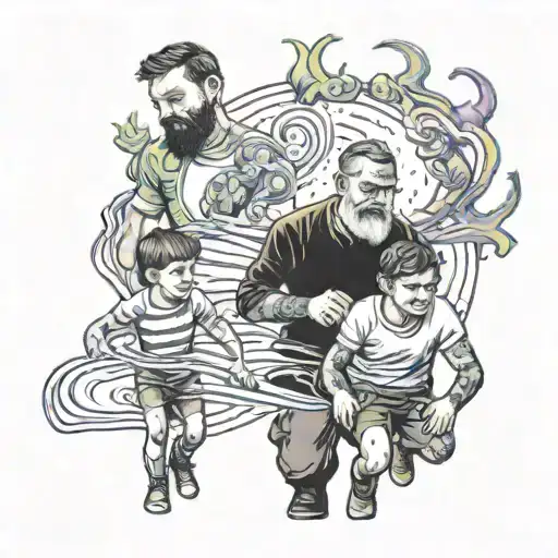 Father And 3 Son Playing