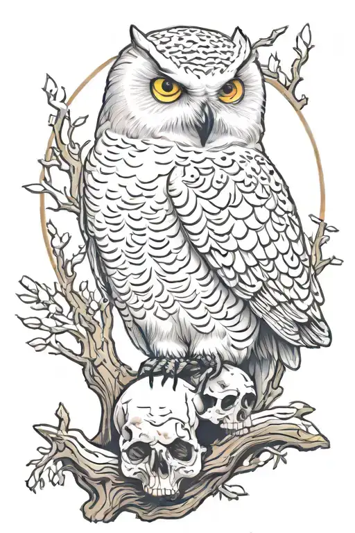 Snowy Owl Perched On Skull