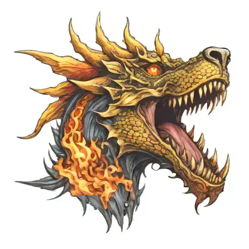 Dog Breathing Fire And Dragon With Soft Dog Eyes That Together Form The Symbol Of Eternity