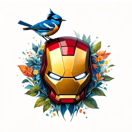 Ironman Logo With Blue Wren Bird Perched Atop