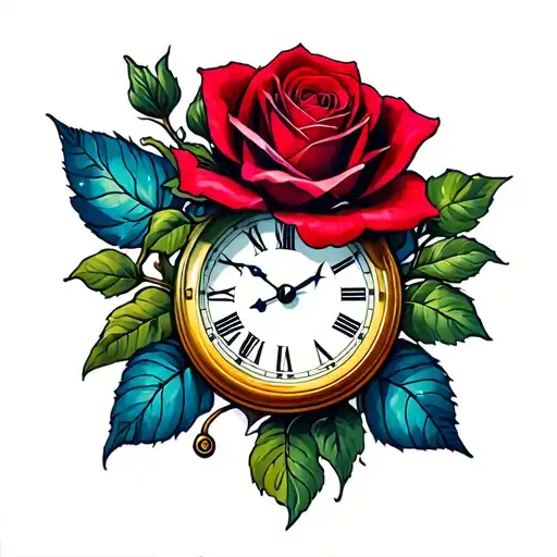 Clock And Rose With A Tribal Patterns