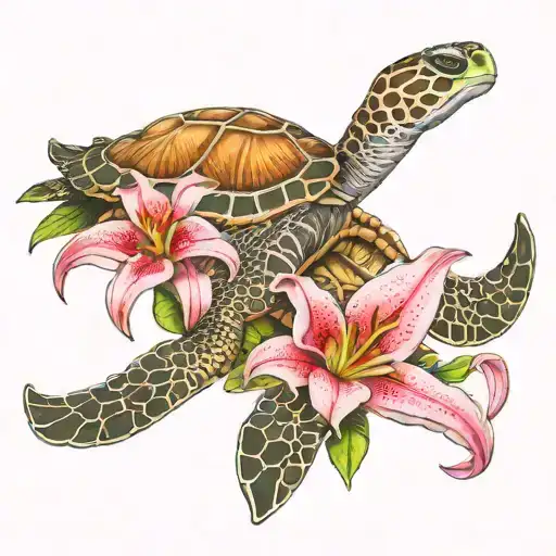 A Stargazer Lily Blooming Out Of A Sea Turtle