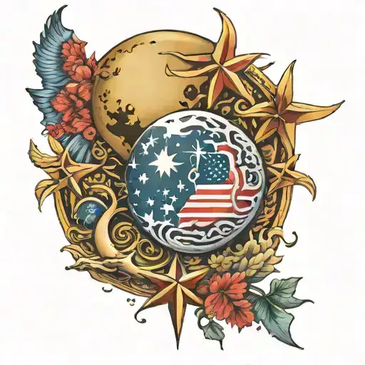 United State England China Stars Moon