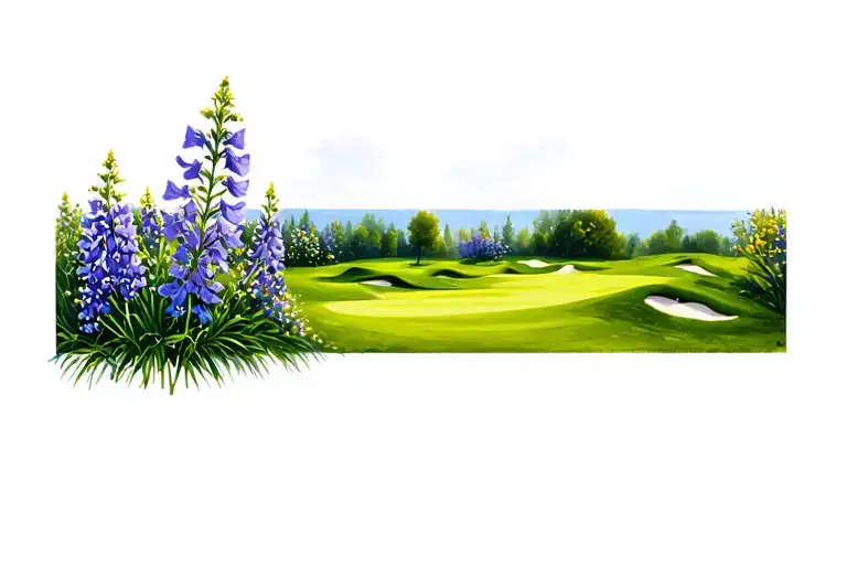 Golf Course Landscape With Larkspur Flower