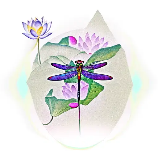 Dragonfly With Lotus Flower
