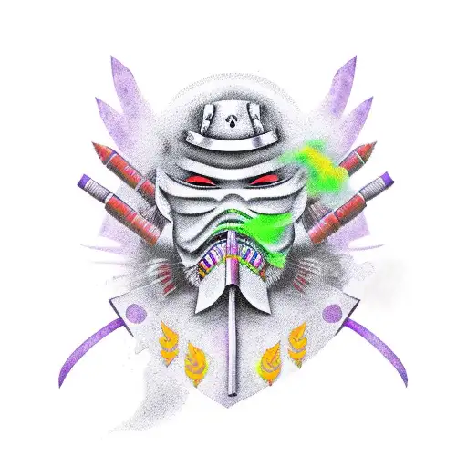 Masked Japanese Warrior With Purple Firepower