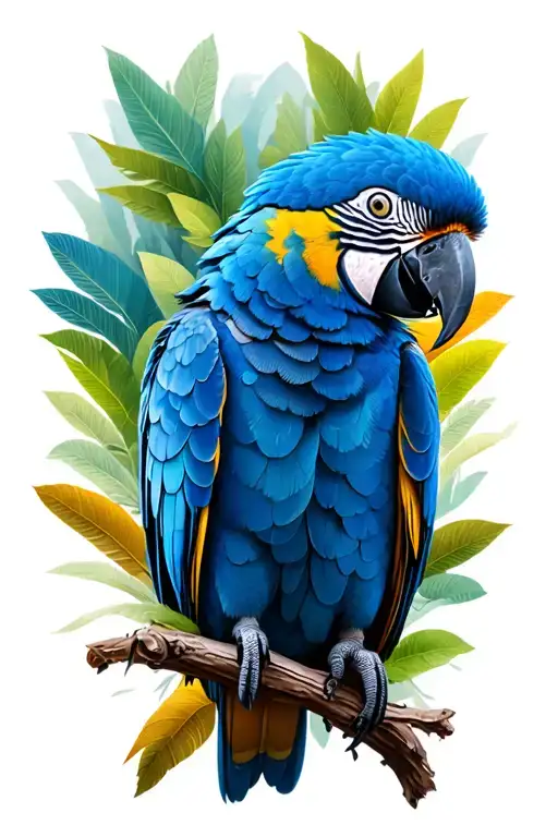 Blue Ara Parrot In A Forest In The Background